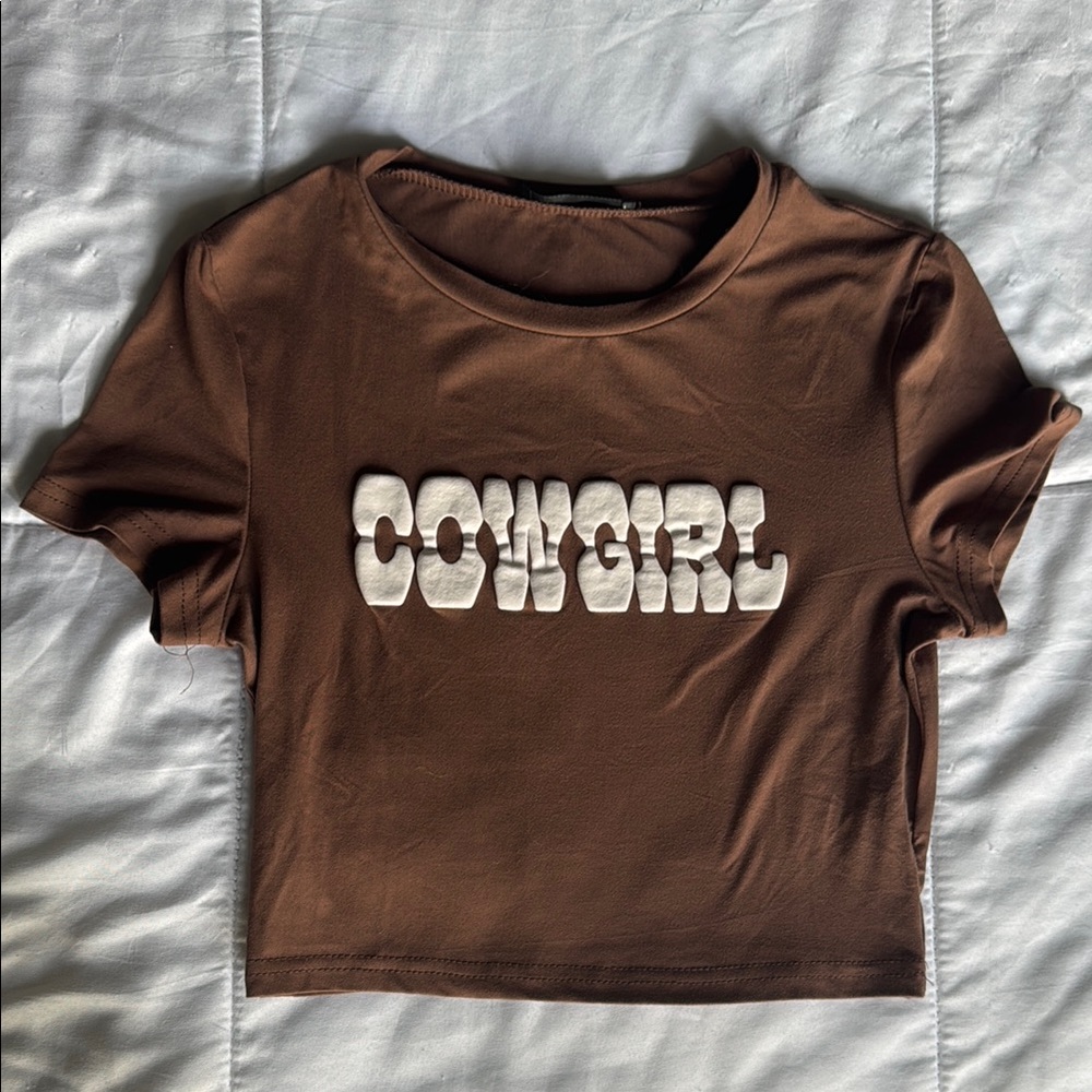 Brown Cowgirl Graphic Crop Top